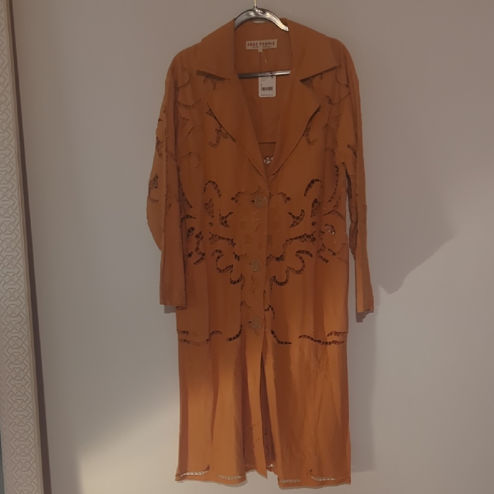 Free People Mustard Cut Out Long Duster